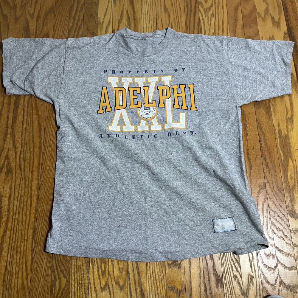 Vintage 90s Single Stitch Grey Adelphi University Athletic Department T-Shirt